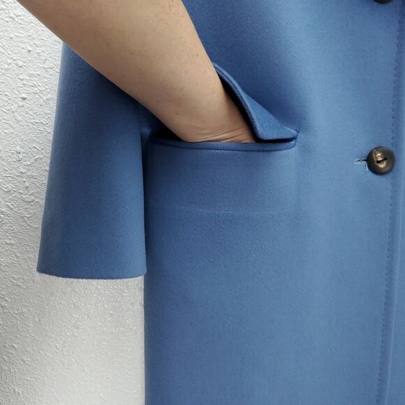 FLEURETTE  100% Wool Oversized Corn Flower Blue Notch Collar Longline Peacoat - Picture 8 of 16